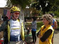 DSCN3434  Karl Rudnick discusses cycling with San Diego County Bicycle Coalition Executive Director Kathy Keehan